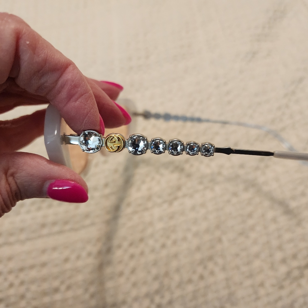 Gucci Style #GG0642S Mother Of Pearl Style Sunglasses Silver Gemstone Frame $565 - Picture 8 of 14